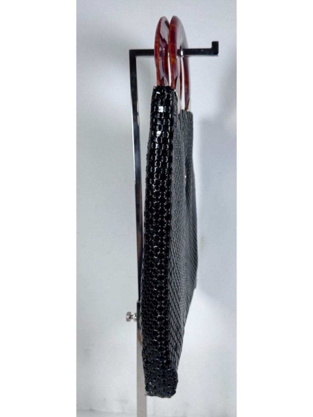 Vintage Whiting Davis Black Beaded Handbag Red Lucite Handle Y2k - Picture 2 of 14